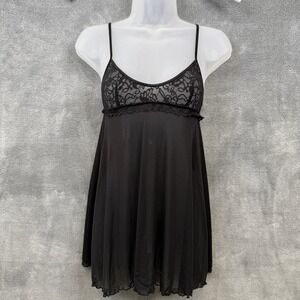 VICTORIAS SECRET VTG Y2K Black Lace Sheer Mesh Babydoll Chemise Whimsigoth Fairy